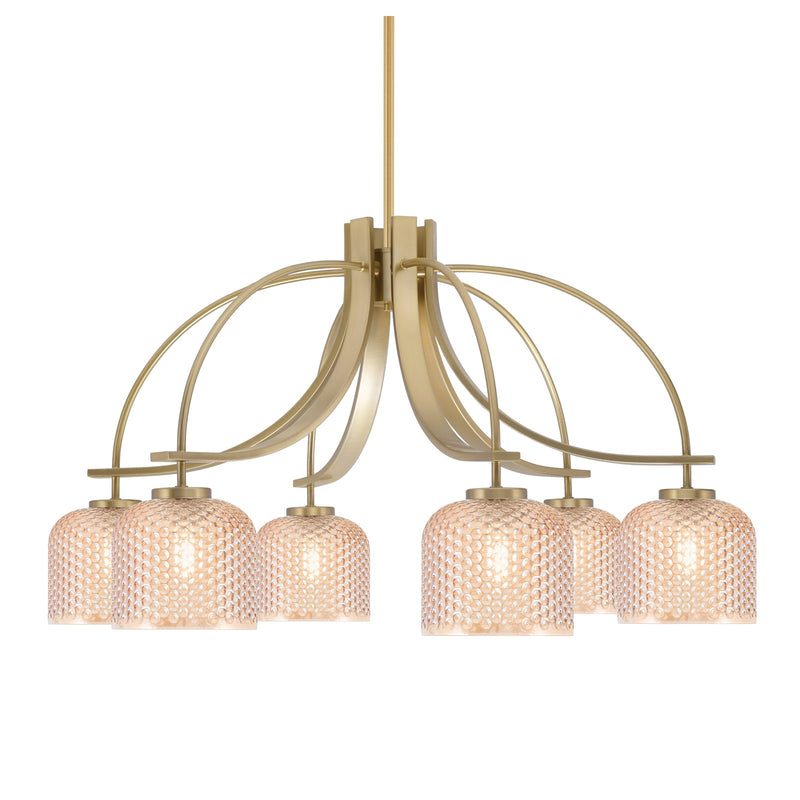 Toltec Cavella 32.5in 6-Light Chandelier | New Age Brass Steel and Amber Textured Glass | Dining Room & Kitchen Island | 32.5 x 18.5 in | Model 3926-NAB-4613