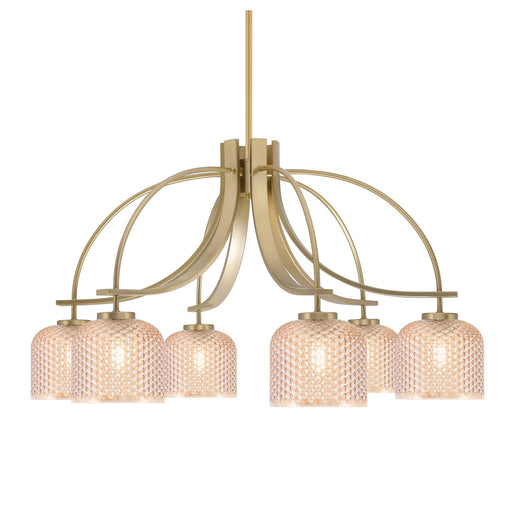 Toltec Cavella 32.5in 6-Light Chandelier | New Age Brass Steel and Amber Textured Glass | Dining Room & Kitchen Island | 32.5 x 18.5 in | Model 3926-NAB-4613