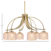 Toltec Cavella 32.5in 6-Light Chandelier | New Age Brass Steel and Amber Textured Glass | Dining Room & Kitchen Island | 32.5 x 18.5 in | Model 3926-NAB-4613