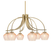 Toltec Cavella 32.5in 6-Light Downlight Chandelier | Modern New Age Brass Steel and Amber Textured Glass | Dining Room & Kitchen Island | Model 3926-NAB-4623