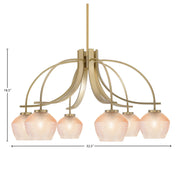 Toltec Cavella 32.5in 6-Light Downlight Chandelier | Modern New Age Brass Steel and Amber Textured Glass | Dining Room & Kitchen Island | Model 3926-NAB-4623