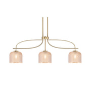Toltec Cavella 38.5in 3-Light Island Light | New Age Brass Steel and Amber Textured Glass | Kitchen Island & Dining Table | 38.5 x 6 x 13 in | Model 3936-NAB-4613
