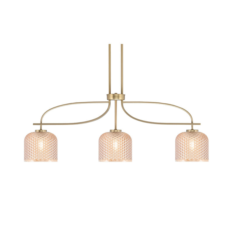 Toltec Cavella 38.5in 3-Light Island Light | New Age Brass Steel and Amber Textured Glass | Kitchen Island & Dining Table | 38.5 x 6 x 13 in | Model 3936-NAB-4613