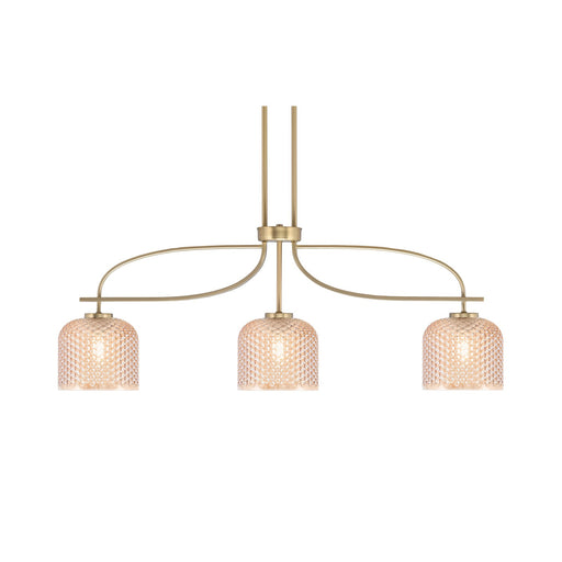 Toltec Cavella 38.5in 3-Light Island Light | New Age Brass Steel and Amber Textured Glass | Kitchen Island & Dining Table | 38.5 x 6 x 13 in | Model 3936-NAB-4613