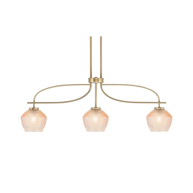 Toltec Cavella 32.5in 3-Light Island Light | New Age Brass Steel and Amber Textured Glass | Kitchen Island | 32.5 x 18.5 in | Model 3936-NAB-4623