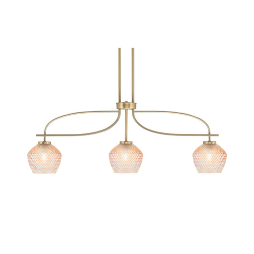 Toltec Cavella 32.5in 3-Light Island Light | New Age Brass Steel and Amber Textured Glass | Kitchen Island | 32.5 x 18.5 in | Model 3936-NAB-4623