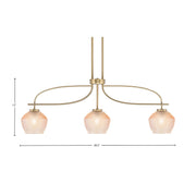 Toltec Cavella 32.5in 3-Light Island Light | New Age Brass Steel and Amber Textured Glass | Kitchen Island | 32.5 x 18.5 in | Model 3936-NAB-4623