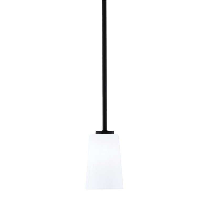 Toltec Atlas 4.5in 1-Light Mini Pendant | Modern Matte Black and White Opal Glass | Kitchen Island & Dining Room | 4.5 x 6.75 in | Model 4501-MB-261