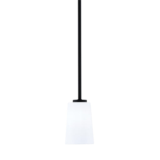 Toltec Atlas 4.5in 1-Light Mini Pendant | Modern Matte Black and White Opal Glass | Kitchen Island & Dining Room | 4.5 x 6.75 in | Model 4501-MB-261