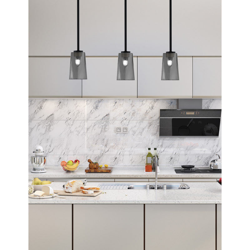 Toltec Atlas 5in 1-Light Mini Pendant | Modern Matte Black and Smoke Bubble Glass | Kitchen Island & Dining Room | Model 4501-MB-262