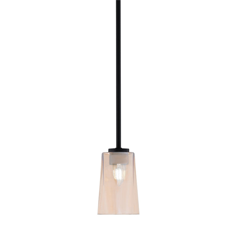 Toltec Atlas 5in 1-Light Mini Pendant | Modern Matte Black and Amber Gradient Glass | Kitchen Island & Dining Room | Model 4501-MB-263