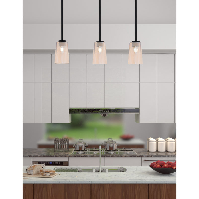 Toltec Atlas 5in 1-Light Mini Pendant | Modern Matte Black and Amber Gradient Glass | Kitchen Island & Dining Room | Model 4501-MB-263