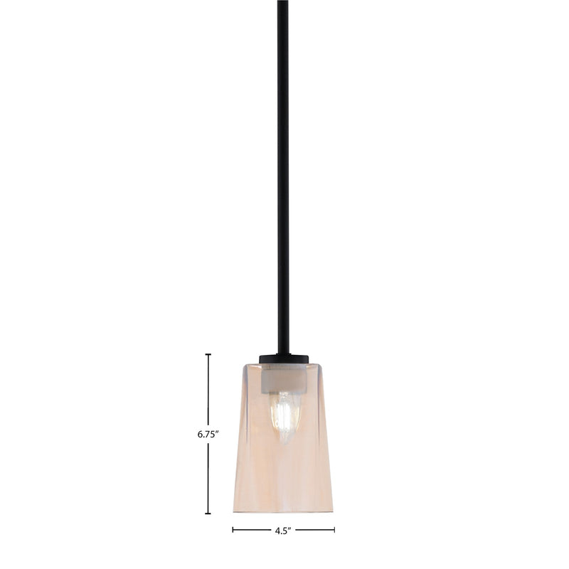 Toltec Atlas 5in 1-Light Mini Pendant | Modern Matte Black and Amber Gradient Glass | Kitchen Island & Dining Room | Model 4501-MB-263