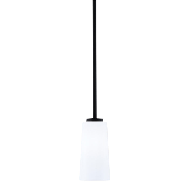 Toltec Atlas 5in 1-Light Mini Pendant | Modern Matte Black and White Opal Glass | Kitchen Island & Dining Room | 5 x 5 x 10 in | Model 4501-MB-291