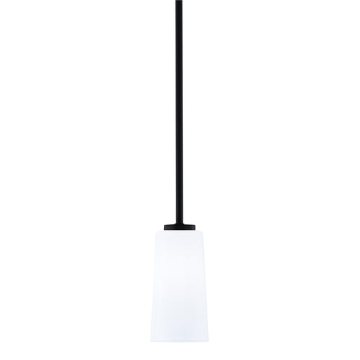 Toltec Atlas 5in 1-Light Mini Pendant | Modern Matte Black and White Opal Glass | Kitchen Island & Dining Room | 5 x 5 x 10 in | Model 4501-MB-291