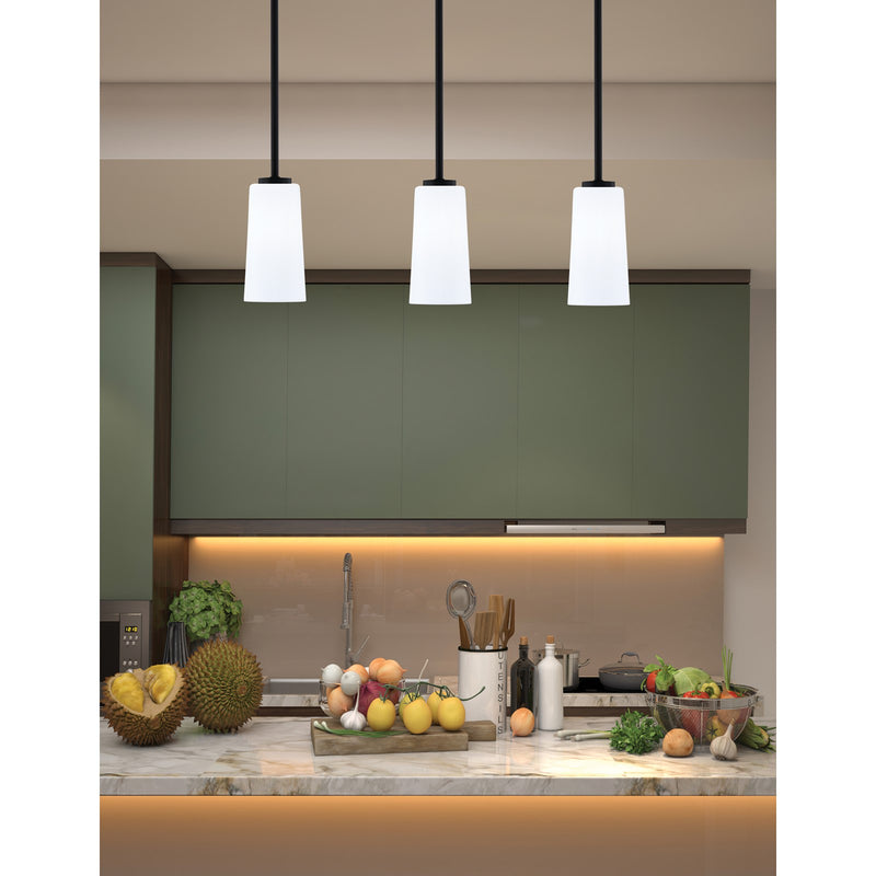 Toltec Atlas 5in 1-Light Mini Pendant | Modern Matte Black and White Opal Glass | Kitchen Island & Dining Room | 5 x 5 x 10 in | Model 4501-MB-291