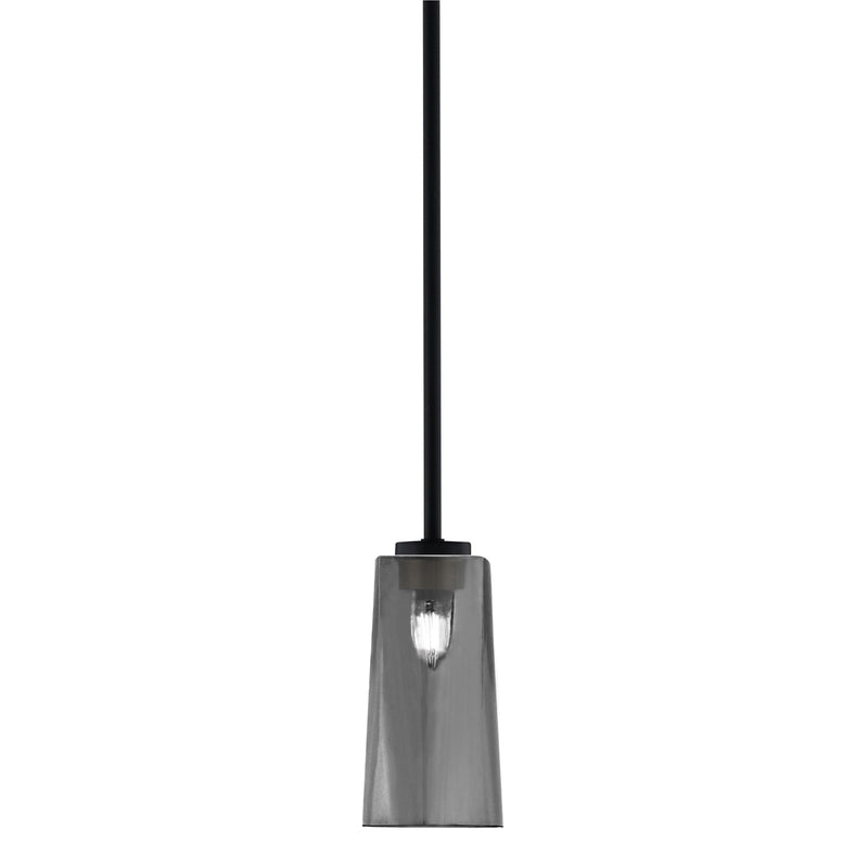 Toltec Atlas 5in 1-Light Mini Pendant | Modern Matte Black and Smoke Bubble Glass | Kitchen Island & Dining Room | 5 x 10 in | Model 4501-MB-292