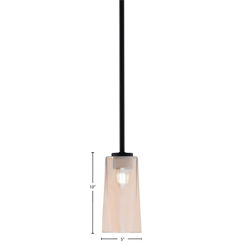 Toltec Atlas 5in 1-Light Mini Pendant | Modern Matte Black and Amber Gradient Glass | Kitchen Island & Dining Room | 5 x 10 in | Model 4501-MB-293