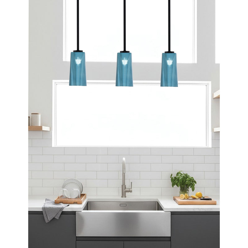 Toltec Atlas 5in 1-Light Mini Pendant | Modern Matte Black and Blue Gradient Glass | Kitchen Island & Dining Room | 5 x 10 in | Model 4501-MB-295