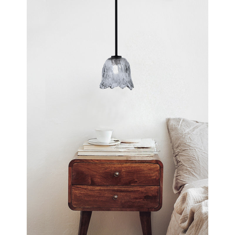 Toltec Atlas 7in 1-Light Mini Pendant | Modern Matte Black and Smoke Lava Glass | Kitchen Island & Dining Room | 7 x 7 x 7 in | Model 4501-MB-4232