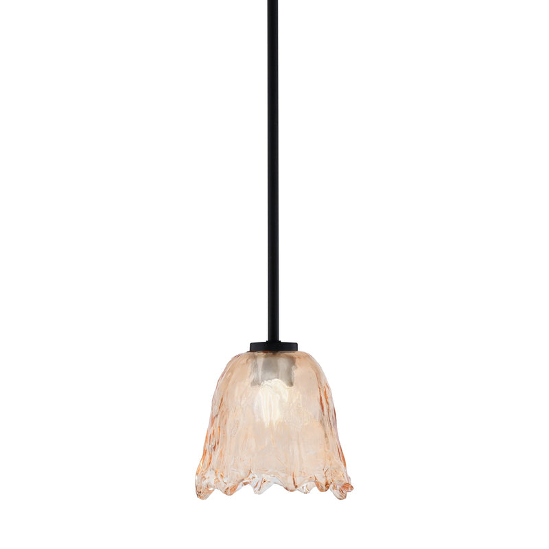 Toltec Atlas 7in 1-Light Mini Pendant | Matte Black and Amber Lava Glass | Kitchen Island & Dining Room | 7 x 7 in | Model 4501-MB-4233