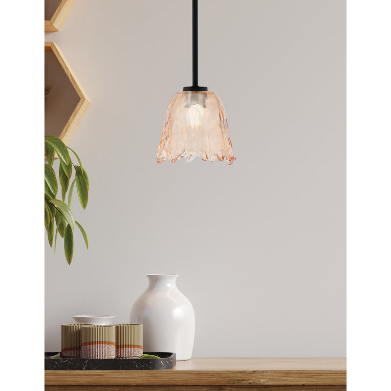 Toltec Atlas 7in 1-Light Mini Pendant | Matte Black and Amber Lava Glass | Kitchen Island & Dining Room | 7 x 7 in | Model 4501-MB-4233