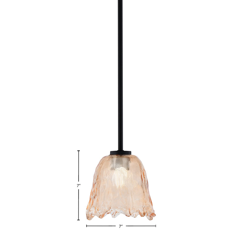 Toltec Atlas 7in 1-Light Mini Pendant | Matte Black and Amber Lava Glass | Kitchen Island & Dining Room | 7 x 7 in | Model 4501-MB-4233
