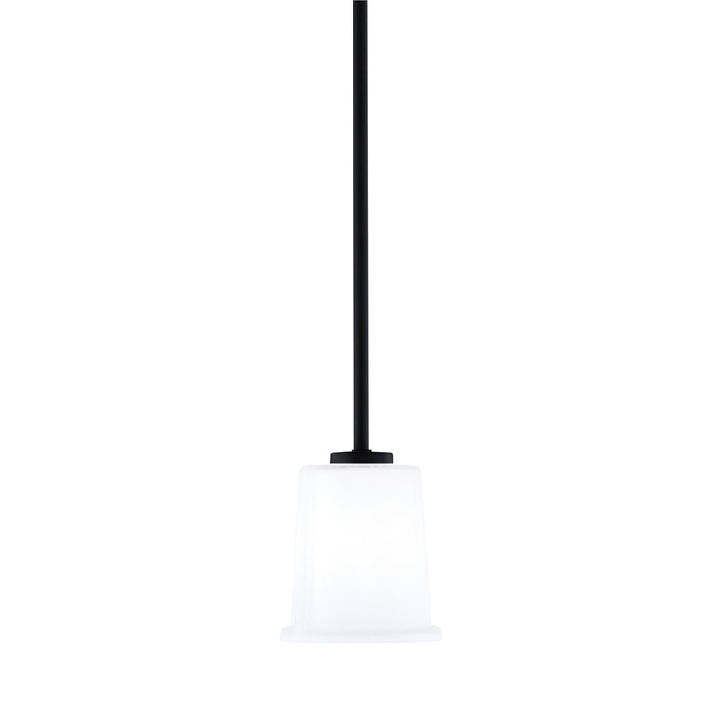 Toltec Atlas 5in 1-Light Mini Pendant | Modern Matte Black and White Opal Glass | Kitchen Island & Dining Room | 5 x 6 in | Model 4501-MB-5031