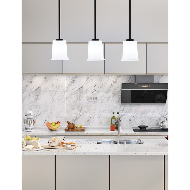 Toltec Atlas 5in 1-Light Mini Pendant | Modern Matte Black and White Opal Glass | Kitchen Island & Dining Room | 5 x 6 in | Model 4501-MB-5031