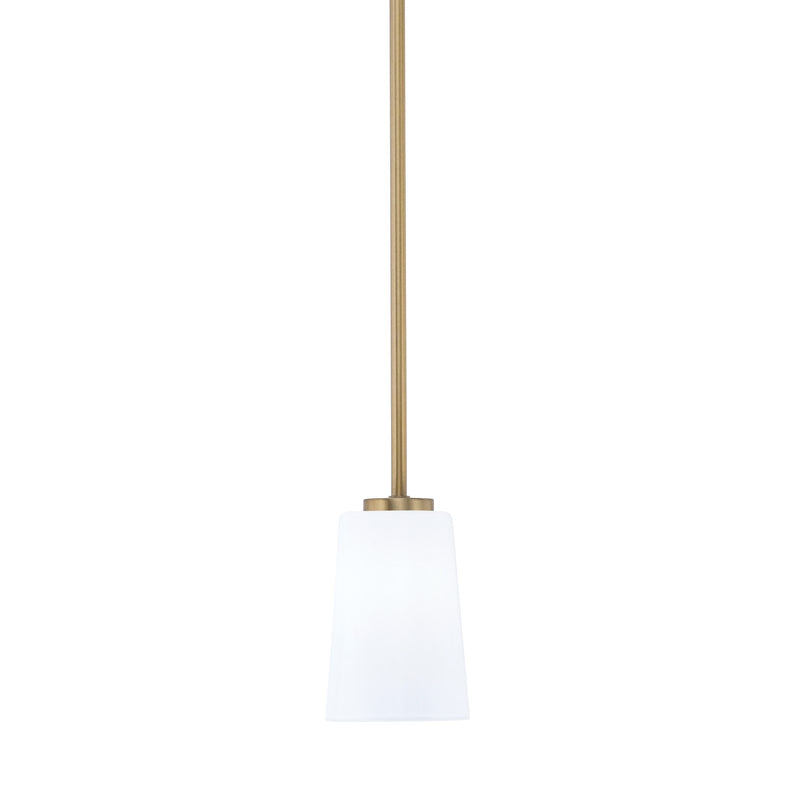 Toltec Atlas 4.5in 1-Light Mini Pendant | New Age Brass and White Opal Glass | Kitchen Island & Dining Room | 4.5 x 6.75 in | Model 4501-NAB-261