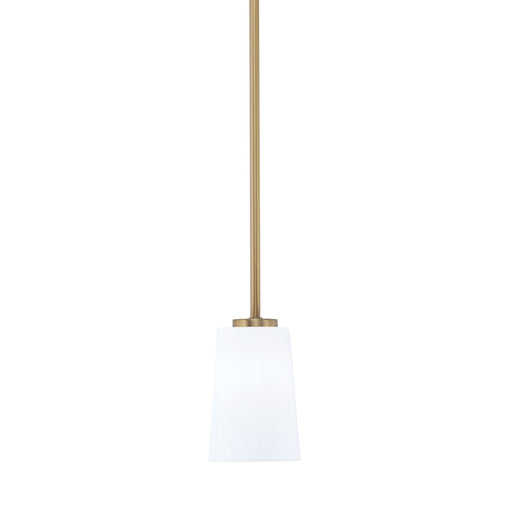 Toltec Atlas 4.5in 1-Light Mini Pendant | New Age Brass and White Opal Glass | Kitchen Island & Dining Room | 4.5 x 6.75 in | Model 4501-NAB-261