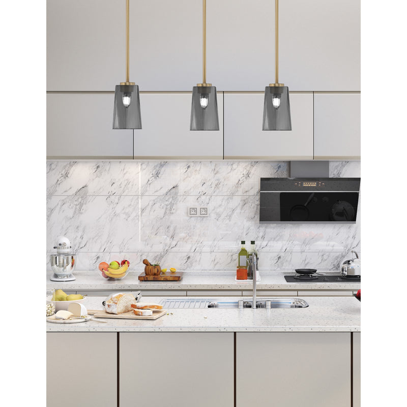 Toltec Atlas 4.5in 1-Light Mini Pendant | New Age Brass and Smoke Bubble Glass | Kitchen Island & Dining Room | 4.5 x 6.75 in | Model 4501-NAB-262