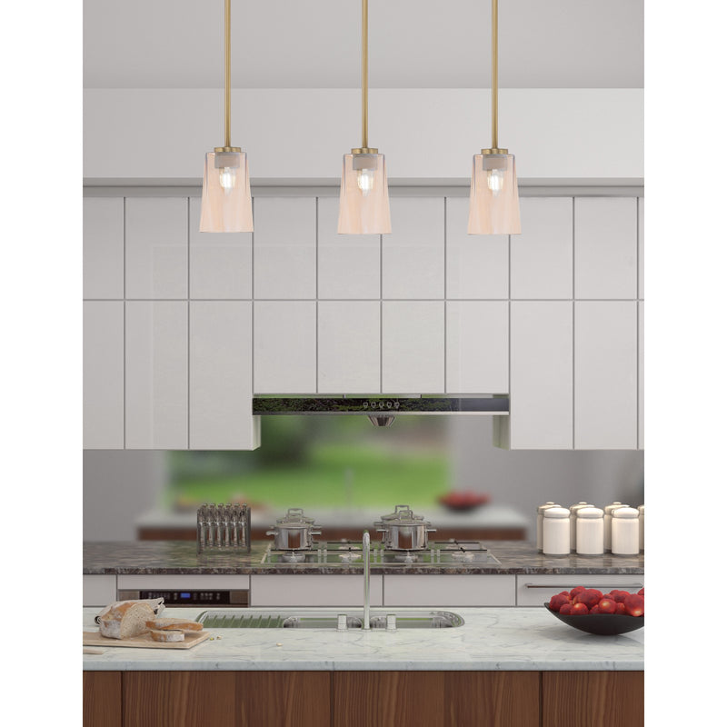 Toltec Atlas 4.5in 1-Light Mini Pendant | New Age Brass and Amber Gradient Glass | Kitchen Island & Dining Room | 4.5 x 6.75 in | Model 4501-NAB-263