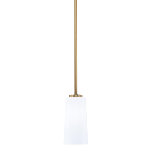 Toltec Atlas 5in 1-Light Mini Pendant | New Age Brass and White Opal Glass | Kitchen Island & Dining Room | 5 x 10 in | Model 4501-NAB-291
