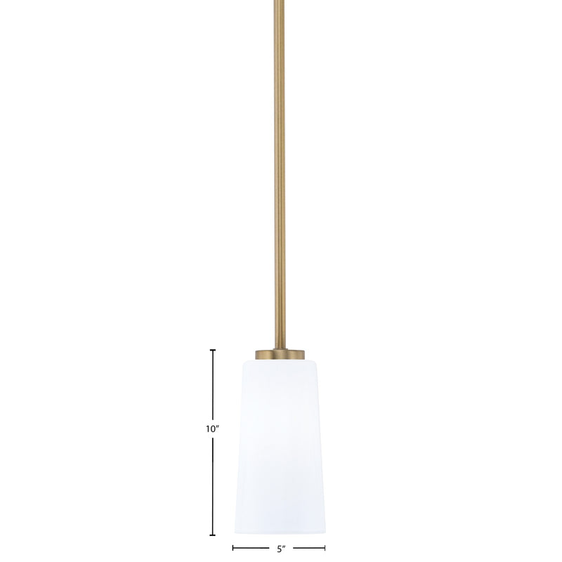 Toltec Atlas 5in 1-Light Mini Pendant | New Age Brass and White Opal Glass | Kitchen Island & Dining Room | 5 x 10 in | Model 4501-NAB-291