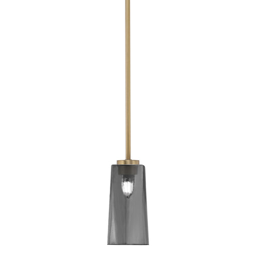 Toltec Atlas 5in 1-Light Mini Pendant | New Age Brass and Smoke Bubble Glass | Kitchen Island & Dining Room | 5 x 10 in | Model 4501-NAB-292