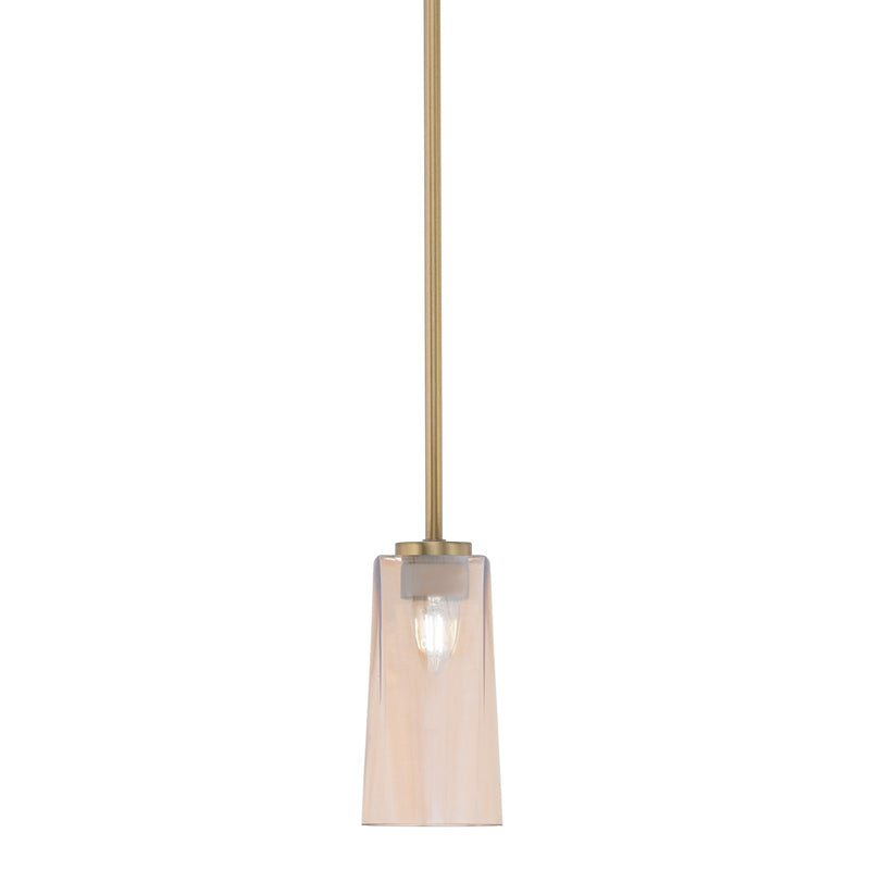 Toltec Atlas 5in 1-Light Mini Pendant | New Age Brass and Amber Gradient Glass | Kitchen Island & Dining Room | 5 x 10 in | Model 4501-NAB-293