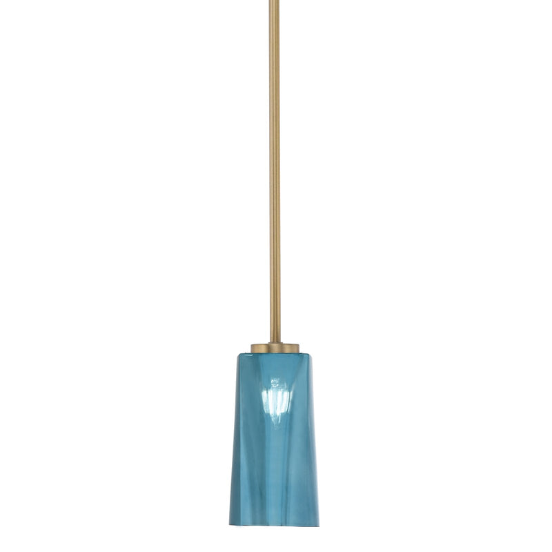 Toltec Atlas 5in 1-Light Mini Pendant | New Age Brass and Blue Gradient Glass | Kitchen Island & Dining Room | 5 x 10 in | Model 4501-NAB-295
