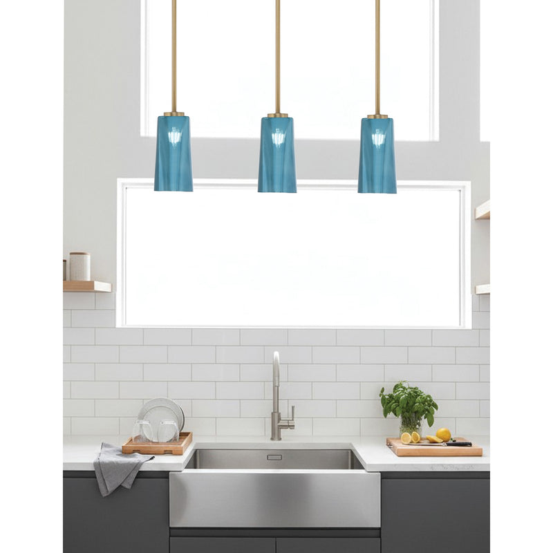 Toltec Atlas 5in 1-Light Mini Pendant | New Age Brass and Blue Gradient Glass | Kitchen Island & Dining Room | 5 x 10 in | Model 4501-NAB-295