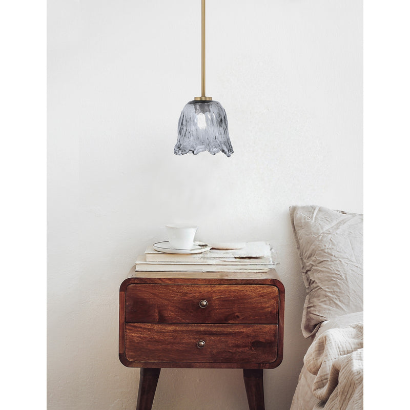 Toltec Atlas 7in 1-Light Mini Pendant | New Age Brass and Smoke Lava Glass | Kitchen Island & Dining Room | 7 x 7 x 7 in | Model 4501-NAB-4232