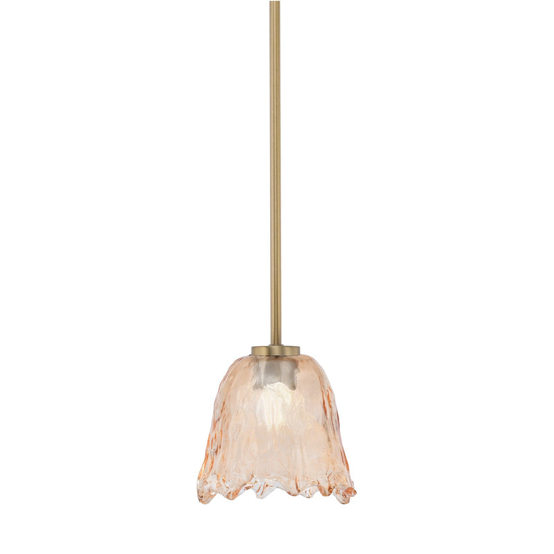Toltec Atlas 7in 1-Light Mini Pendant | New Age Brass and Amber Lava Glass | Kitchen Island & Dining Room | 7 x 7 x 7 in | Model 4501-NAB-4233