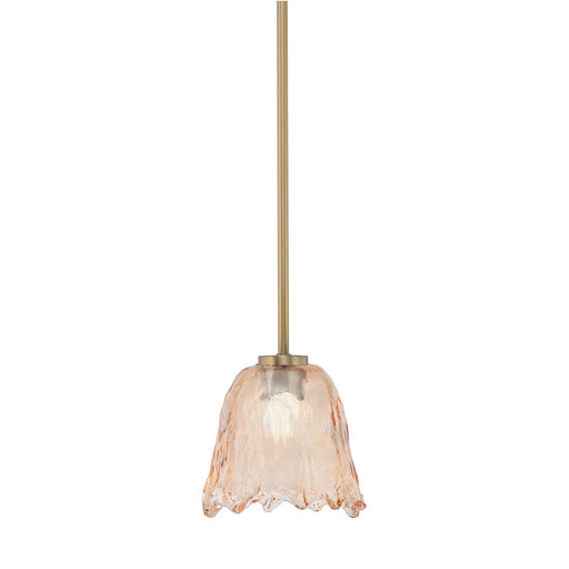 Toltec Atlas 7in 1-Light Mini Pendant | New Age Brass and Amber Lava Glass | Kitchen Island & Dining Room | 7 x 7 x 7 in | Model 4501-NAB-4233