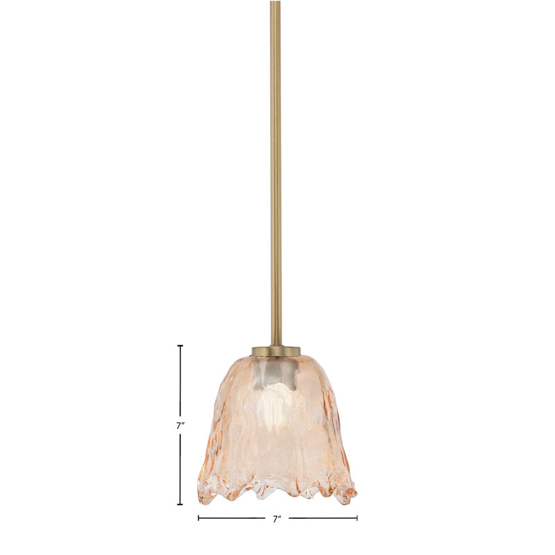 Toltec Atlas 7in 1-Light Mini Pendant | New Age Brass and Amber Lava Glass | Kitchen Island & Dining Room | 7 x 7 x 7 in | Model 4501-NAB-4233