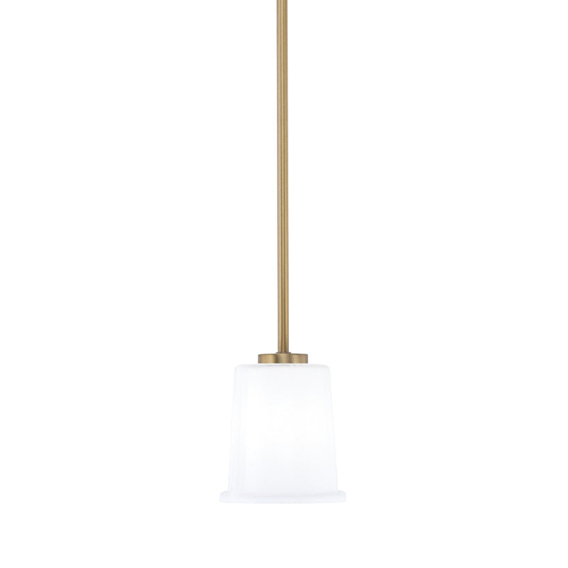 Toltec Atlas 5in 1-Light Mini Pendant | New Age Brass and White Opal Glass | Kitchen Island & Dining Room | 5 x 6 in | Model 4501-NAB-5031