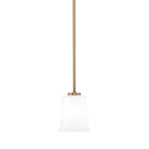 Toltec Atlas 5in 1-Light Mini Pendant | New Age Brass and White Opal Glass | Kitchen Island & Dining Room | 5 x 6 in | Model 4501-NAB-5031
