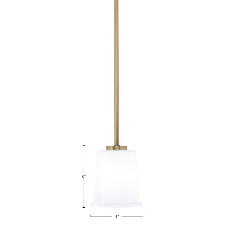 Toltec Atlas 5in 1-Light Mini Pendant | New Age Brass and White Opal Glass | Kitchen Island & Dining Room | 5 x 6 in | Model 4501-NAB-5031