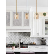 Toltec Atlas 5in 1-Light Mini Pendant | New Age Brass and Amber Bubble Glass | Kitchen Island & Dining Room | 5 x 5 x 6 in | Model 4501-NAB-5033