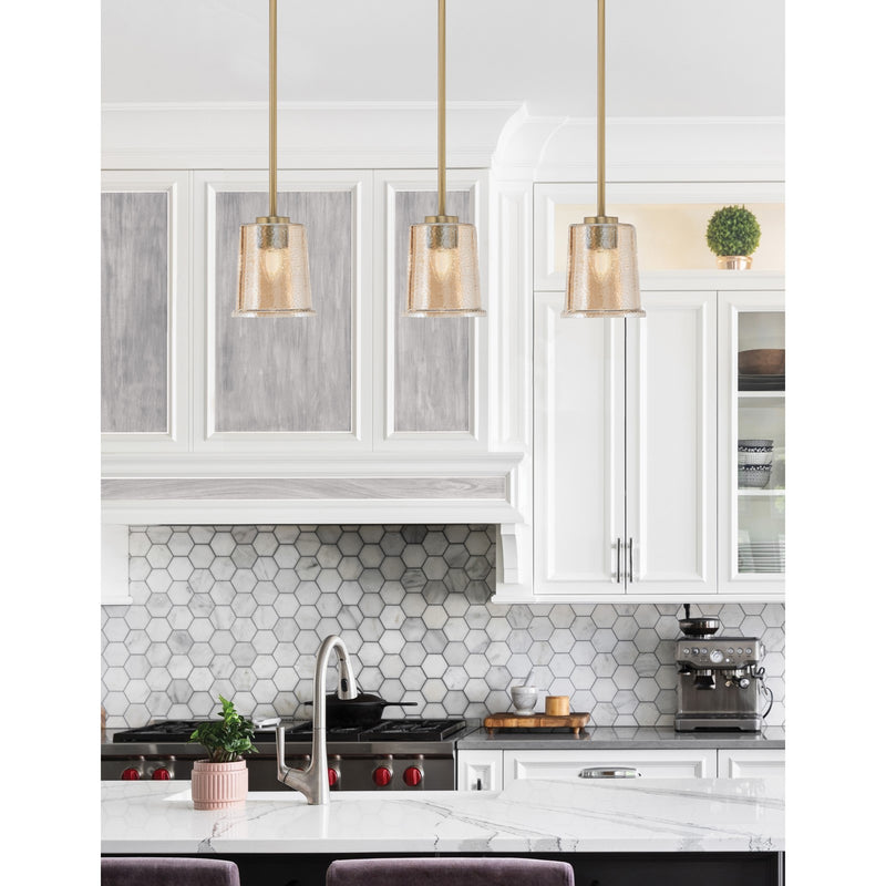 Toltec Atlas 5in 1-Light Mini Pendant | New Age Brass and Amber Bubble Glass | Kitchen Island & Dining Room | 5 x 5 x 6 in | Model 4501-NAB-5033