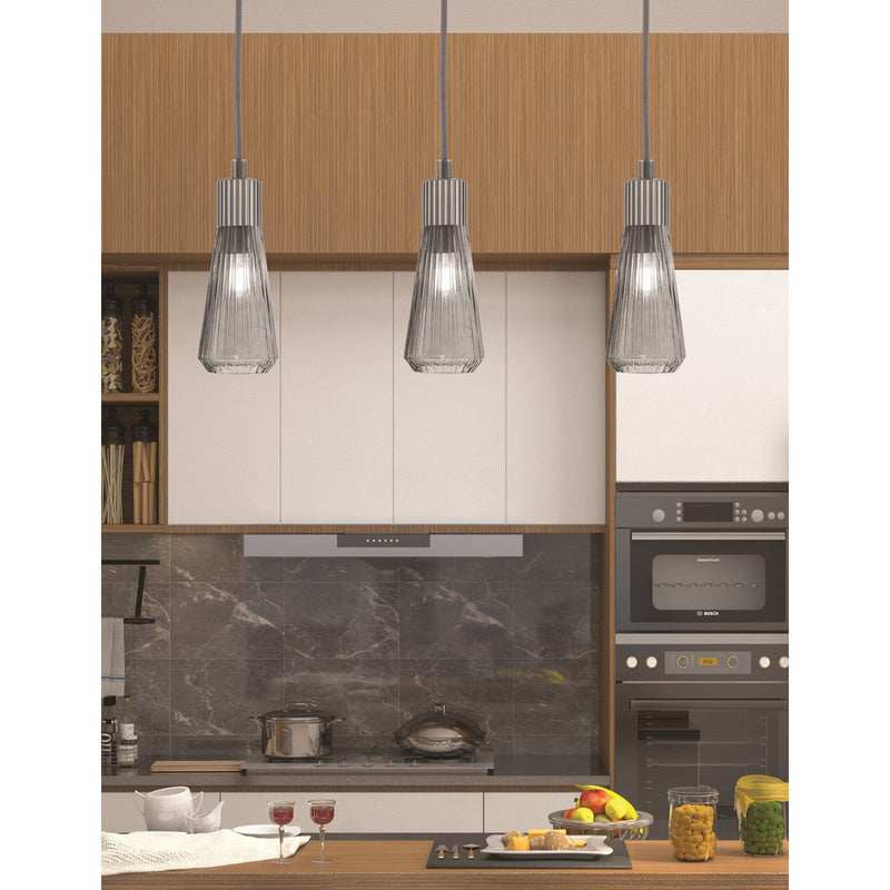 Toltec Everleigh 4in 1-Light Mini Pendant | Industrial Graphite and Smoke Ribbed Glass | Kitchen Island & Bar | 4 x 10 in | Model 4802-GP-882