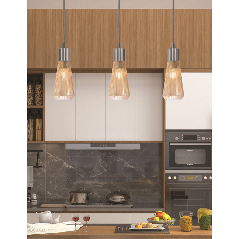 Toltec Everleigh 4in 1-Light Mini Pendant | Industrial Graphite and Amber Ribbed Glass | Kitchen Island & Dining Room | 4 x 10 in | Model 4802-GP-883
